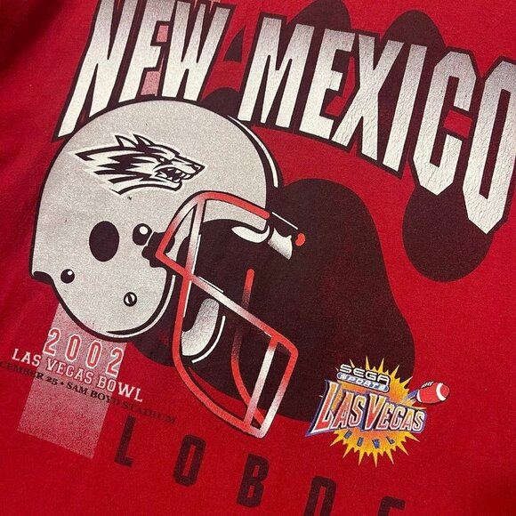 Vintage UNM‎ Lobos Football T-Shirt 2002 Las Vegas Bowl Men’s Red Long Sleeve - Picture 4 of 9